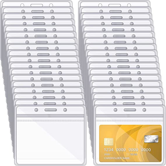 150 Pieces ID Card Name Badge Holder Clear Plastic Horizontal Name Badge ID Card Holders Transparent PVC Card Sleeve Pouch for Office School Card Travel Waterproof (3.35 x 3.94 Inch)