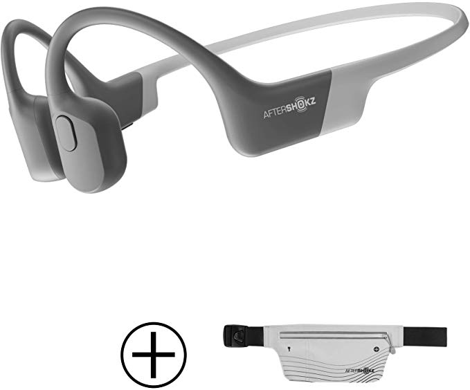 AfterShokz Aeropex Open-Ear Wireless Bone Conduction Headphones with Sport Belt, Lunar Grey