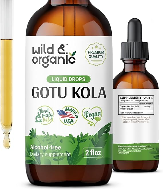 Gotu Kola Drops - Organic Gotu Kola Herb Liquid Extract - Centella Asiatica Tincture - Vegan, Alcohol Free - 2 fl oz