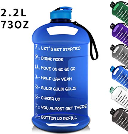Dishwasher Safe 73OZ/2.2L Big Reusable Sports Water Bottle with Motivational Time Marker Water Jug Container Large Water Canteen BPA Free Leak-proof for Gym Fitness Athletic Outdoor Camping Hiking