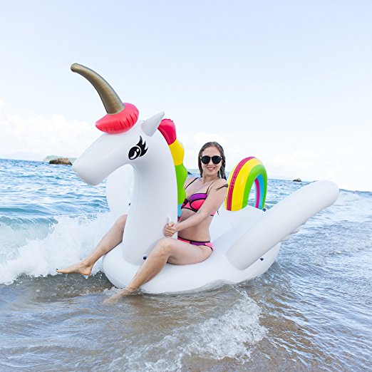 Giant Unicorn Pool Floating 8 Feet Slaiya Inflatable Raft Large Outdoor Swimming Pool Float Toys for Adults and Children (Rainbow)98 X 86 X55 Inches