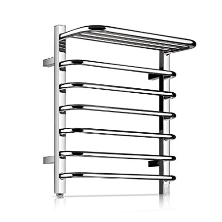 Homeleader Towel Warmer and Drying Rack, L34-002 Heated Stainless Steel Towel Rack, Wall-mounted with Shelf, 9 Bars & chrome