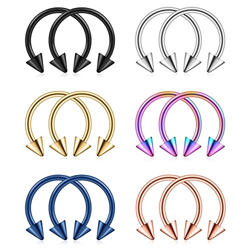 Ruifan 12PCS 14G Surgical Steel Nose Septum Horseshoe Hoop Earring Eyebrow Tragus Lip Piercing Ring