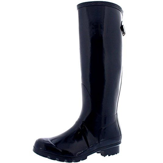 Womens Adjustable Back Tall Gloss Winter Snow Rain Wellies Wellington Boots