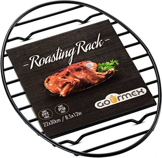 GOURMEX Black Oval Roasting Rack with Integrated Feet | Stainless Steel Kitchen Rack With Non-Stick Coating, PTFE-Free | Oven and Dishwasher Safe | Ideal for Cooking, Roasting, Drying, Grilling