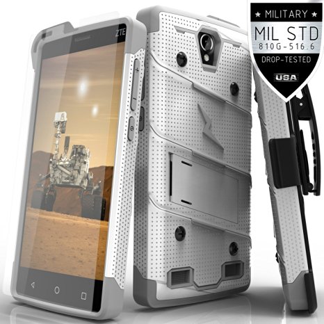 ZTE ZMAX 2 Z955L Z958 Case, Zizo Bolt Cover [.33m 9H Tempered Glass Screen Protector] Included [Military Grade] Armor Case Kickstand Holster Clip