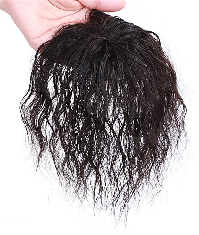Susanki 100% Human Hair Clip in Curly Hair Topppers with Small Crown Top for Female Baldness, 6" Natural Black, Mini