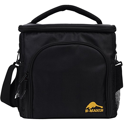 Lunch Bag Insulated Lunch Box Cooler Detachable Shoulder Strap with 2 Way Zip Closure Black Large Capacity Thermal Bento Bag for Men Women Kid