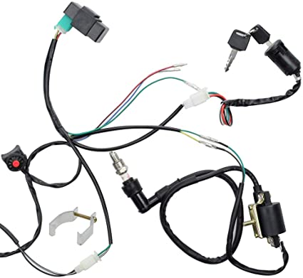 HIAORS ATV Wire Harness Wiring Loom 5 Pin CDI Ignition Coil Spark Plug Ignition Key Switch Kit for 50cc 70cc 90cc 110cc SSR Apollo 125cc Lifan Dirt Bike Stator CDI Coil Chinese ATV Quad Go Kart