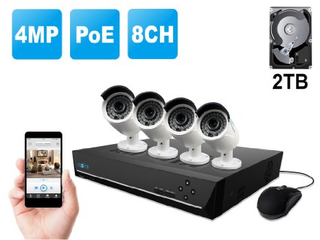 Home Business Video Security Camera System Wired, w/4 Bullet Super HD 1440P Waterproof Outdoor Indoor PoE IP Cameras and 1 PC of 8-Channel 4MP NVR Kit with Built-in 2 TB HDD, Reolink RLK8-410B4