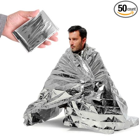 STK 50-PACK Emergency Mylar Blankets - Large 7ft x 5ft - NASA Grade Mylar - Individually Wrapped