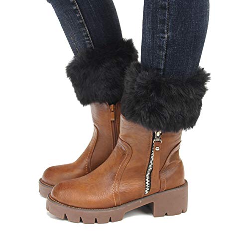 Womens Fur Trim Boot Cuff Top Cover Leg Warmers