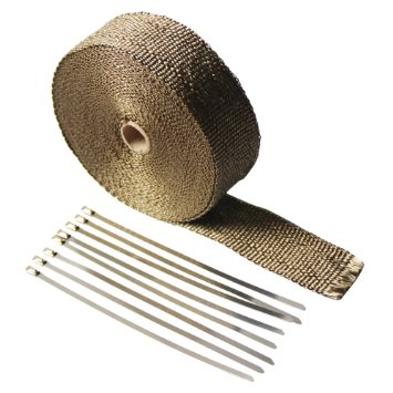 LEDAUT 2" x 50' Titanium Exhaust Heat Wrap Roll for Motorcycle Fiberglass Heat Shield Tape with Stainless Ties
