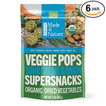 Made In Nature Organic 'Sour Cream' & Onion Veggie Pops, 3oz (6-Pack) - Non-GMO Vegan Veggie Super Snack