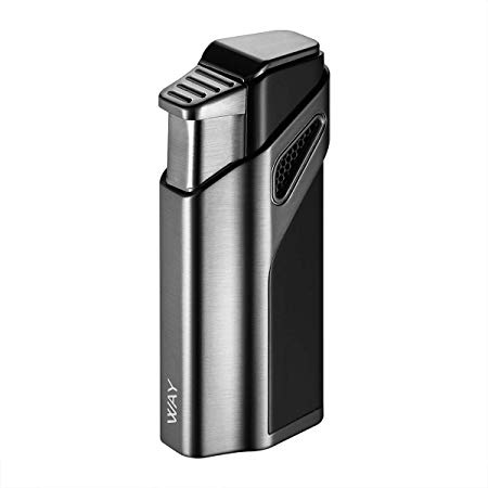 VVAY Jet 3 Flame Cigar Lighter Turbo Gas Butane Refillable With Cigar Punch For Man (Black, Sold Without Gas)