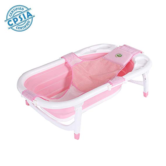 Collapsible Bathing Tub, SKYROKU Baby Bath tub for Newborn Infant Child with Foldable Safe and Sturdy Non Slip for Easy Bathing (Pink)