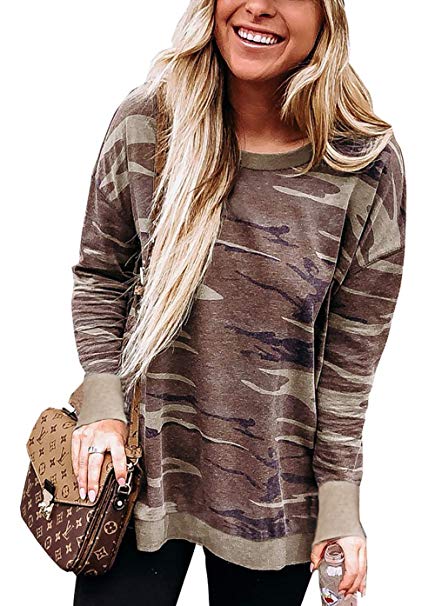 BTFBM Women’s Fashion Color-Block Leopard Print Sweatshirt Crew Neck Long Sleeve Loose Soft Basic Shirt Pullover Tops