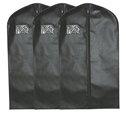 Garment Bags (Black) - Set of 3 Breathable Suit Covers 42 x 24 inch, Perfect for Storage or Travel