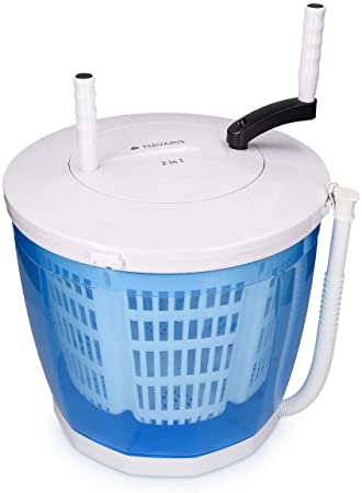 Navaris 2-in-1 Mini Washing Machine and Spin Dryer - Holds up to 2 kg - Portable Hand Cranked Non-Electric Top Washer/Dryer for Camping, Caravans