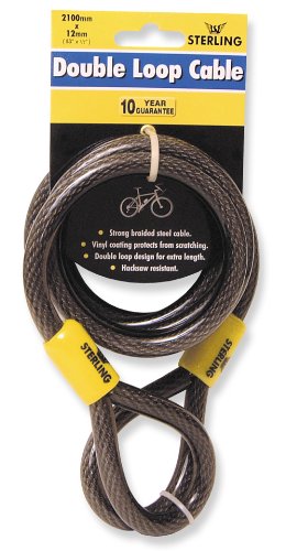 Sterling 122C 12 x 2100mm Double Loop Vinyl Coated Steel Cable with Self Coiling, Black