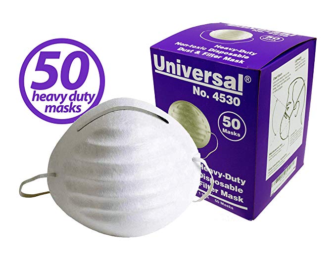 Universal 4530 Heavy-Duty Non-Toxic Disposable Dust & Filter Safety Masks - For Non-Toxic Dust, Pollen, Dander, Sawdust, Garage Dust, Garden and General Household Dust & Irritants (50ct Box)