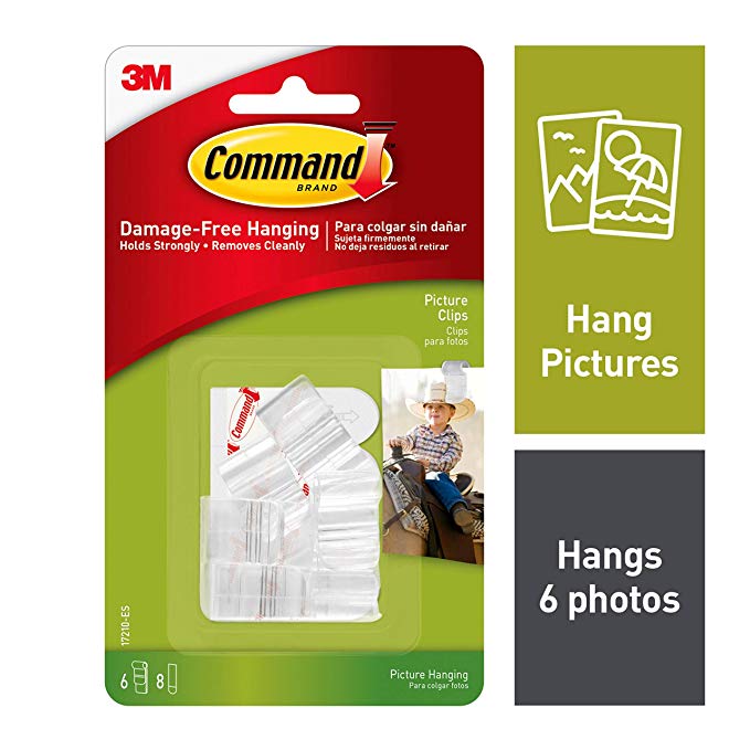 Command Clear Picture Clips, Decorate Damage-Free, Indoor Use, 6 clips, 8 strips (17210-ES)