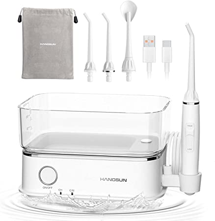 Hangsun Water Flosser Oral Irrigator 360° Rotation Portable 5 Pressure Levels 450ML Water Teeth Cleaner HOC850 IPX7 Waterproof for Braces Care, 2 Modes for Clean and Massage