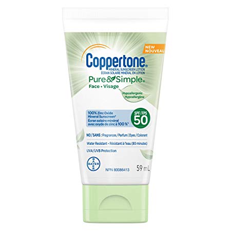 Coppertone Pure & Simple Face Mineral Sunscreen Lotion, Hypoallergenic, Spf 50, 59 milliliters