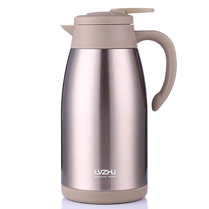 JIAQI 68 Oz Stainless Steel Thermal Carafe, Coffee Double Walled Vacuum Thermos Jug QLYK1597 (Champagne Gold)