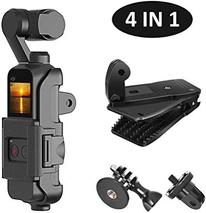 KIWI design 4-in-1 Tripod Mount Holder for DJI Osmo Pocket, Osmo Pocket Accessories Expansion Kit Protective Frame with Backpack Clip, Tripod Mount Adapter and Screw Adapter