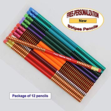 ezpencils - Personalized Stripes Pencils - 12 pkg - ** FREE PERZONALIZATION **