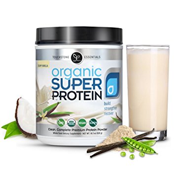 Organic Super Protein - Best Vegan Plant Based Protein Powder, Creamy Vanilla - Organic MCTs, Omegas, Digestive Enzymes & Superfoods (20 Servings)
