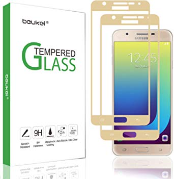 (2 Pack) Beukei for Samsung Galaxy J7 Prime / ON7 2016 Tempered Glass Screen Protector, Glass with 9H Hardness, with Lifetime Replacement Warranty(Gold)