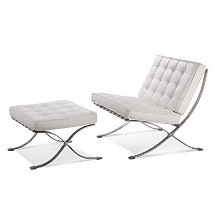 ArtisDecor Premium Lounge Chair and Ottoman Made with Top Grain Italian Leather - White