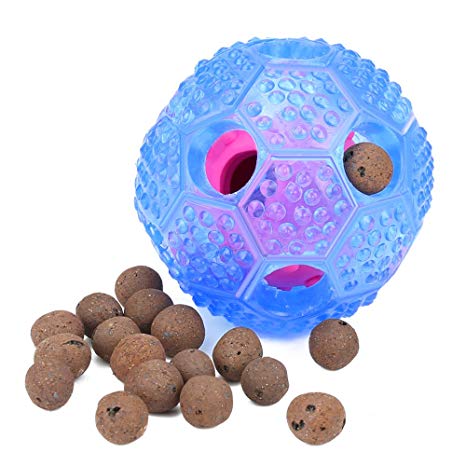 XUZOU Interactive Dog Toy - IQ Treat Ball Food Dispensing Toys for Small Medium Large Dogs Durable Chew Ball - Nontoxic Rubber and Bouncy Dog Ball - Cleans Teeth (Rose)