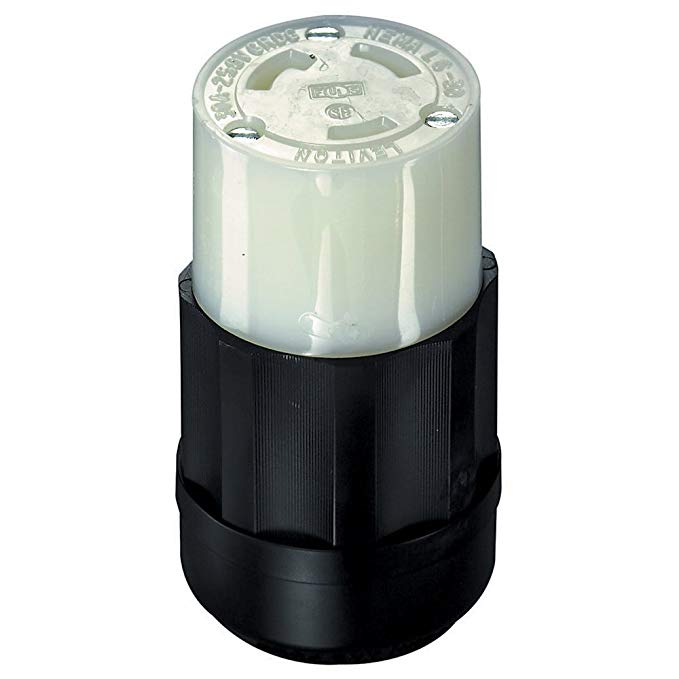 Leviton C2623 30 Amp, 250 Volt, NEMA L6-30R, 2P, 3W, Locking Connector, Industrial Grade, Grounding, Black-White