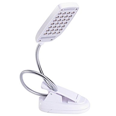 Happy-top 360 Degree Rotating Flexible USB/Battery Power 28 LED Clip Light Table Desk Night Lamp Reading Light with USB Cable (White)