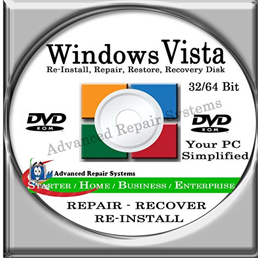 WINDOWS VISTA SYSTEM REPAIR & RE-INSTALL 32 Bit & 64 Bit BOOT DISK: Repair & Re-install any version of Windows VISTA Basic, Home, Premium and Business, Enterprise (Repair-Restore-Reinstall)