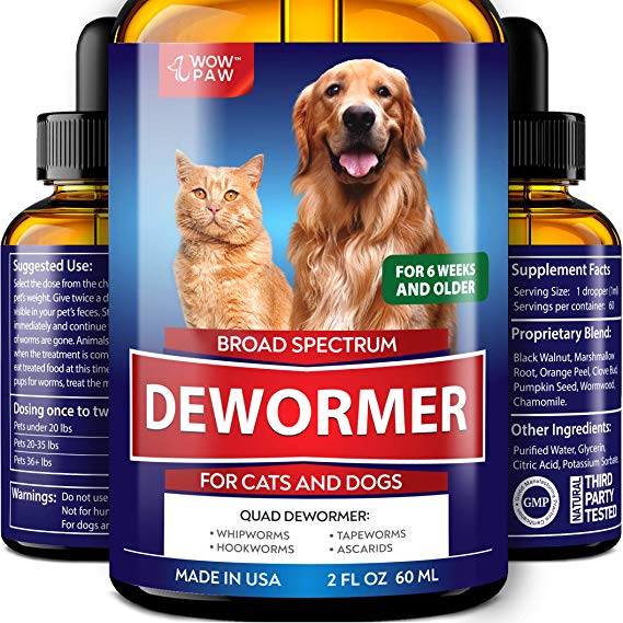 WOWPAW DEW0RMER for Dogs & Cats (2 OZ) - Made in USA - Wòrm Treatment for Pets - Natural Powerful Blend Against Whipworm, Hookwòrm, Roundwòrm & Tapewòrm - Senior Pets, Kitten & Puppy Dewòrmer