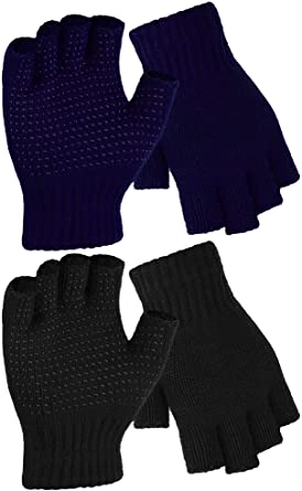 Cooraby 2 Pairs Fingerless Non Slip Gloves Knitted Stretchy Gloves for Men and Women