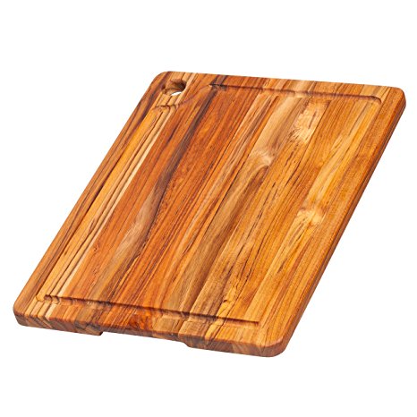 Teak Cutting Board - Rectangle Edge Grain Board With Corner Hole And Juice Canal (16 x 12 x .5 in.) - By Teakhaus