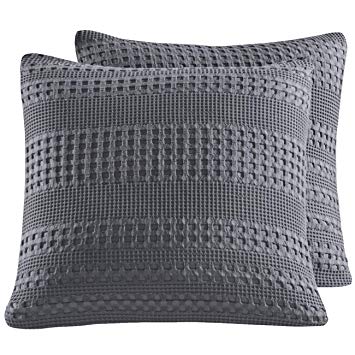 PHF Waffle Weave Euro Sham Cover 26" X 26" 100% Cotton Throw Pillow Cover Pack of 2 Dark Grey