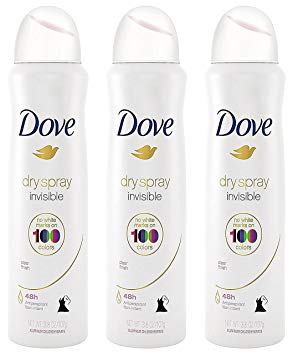 Dove Antiperspirant Dry Spray - Invisible - Clear Finish - 3.8 OZ (107 g) Per Can - Pack of 3 Cans