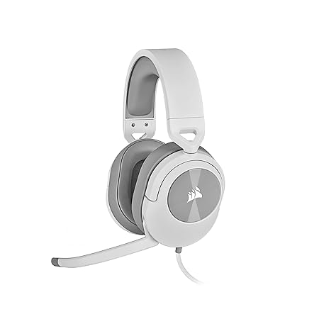 Corsair HS55 Stereo Gaming Wired On Ear Headset (Leatherette Memory Foam Ear Pads, Lightweight Construction, Omni-Directional Microphone, Multi-Platform Compatibility Included Y-Cable Adapter) White