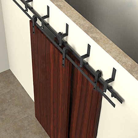 PENSON & CO. UPGRADED 6.6ft Sliding Bypass Door Hardware Set Classic Barn Wood Closet Rustic Black Fits American Standard 16-inch Studs - Includes New Instructions & Bolts