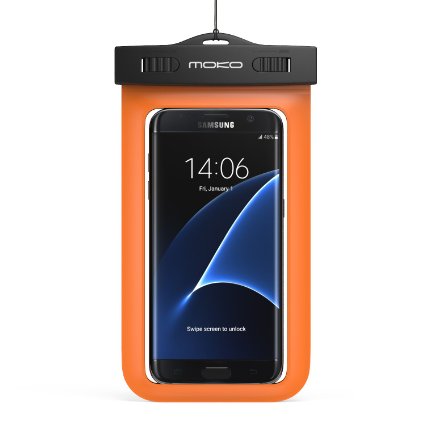 Universal Waterproof Case, MoKo Cellphone Dry Bag With Armband & Neck Strap for iPhone 7 / SE / 6s Plus / 6s / 6 , Galaxy Note 7 / S7 / S7 Edge, Also fits devices up to 6 inch, ORANGE