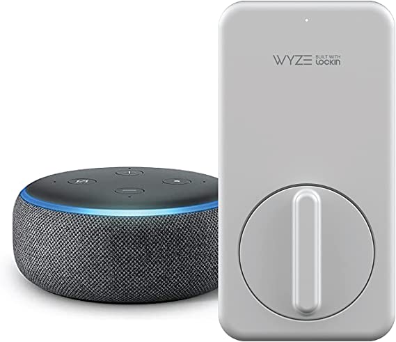 WYZE Lock WiFi & Bluetooth Enabled Smart Door Lock, Wireless & Keyless Door Entry, | Works with Alexa | A Certified for Humans Device, with Echo Dot (3rd Gen)