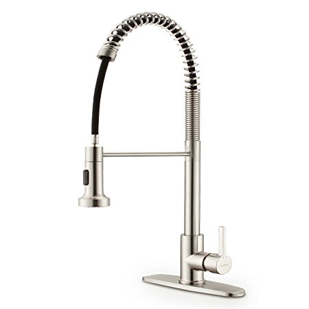 Brushed Nickel Kitchen Faucet, Sarissa High Arch Spring Pull Down Kitchen Sink Faucets, Modern Commercial Style Single Handle Kitchen Faucets, Stainless Steel