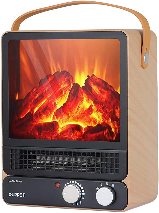 KUPPET Portable Fireplace Heater Mini Electric Fireplace Tabletop 750W/1500W, Realistic Embers,2 Settings, Overheat Protection