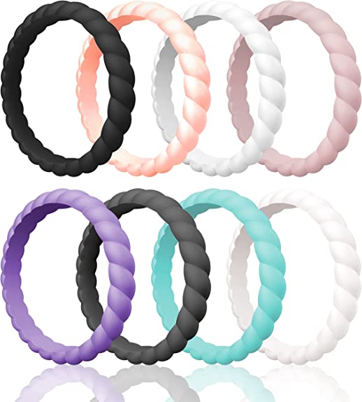 ThunderFit Thin Braided Silicone Wedding Rings for Women